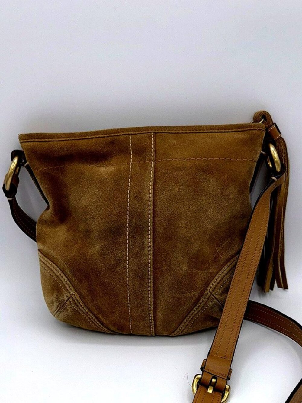 Coach Brown Suede Crossbody Bag – Leather Strap Tassel Shoulder Purse